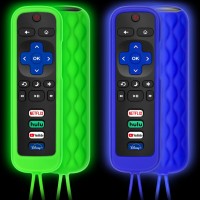 (Pack of 2) Remote Control Cover for Roku Remote, Remote Case for All Roku TV Remote/TCL Roku TV Remote Silicone Protective Sleeve Skin Glow in The Dark(Green/Blue)